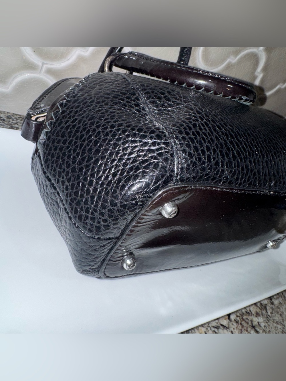 Brighton Black Embellished Satchel Jeweled Rhinestone Floral Handbag - Picture 7 of 11